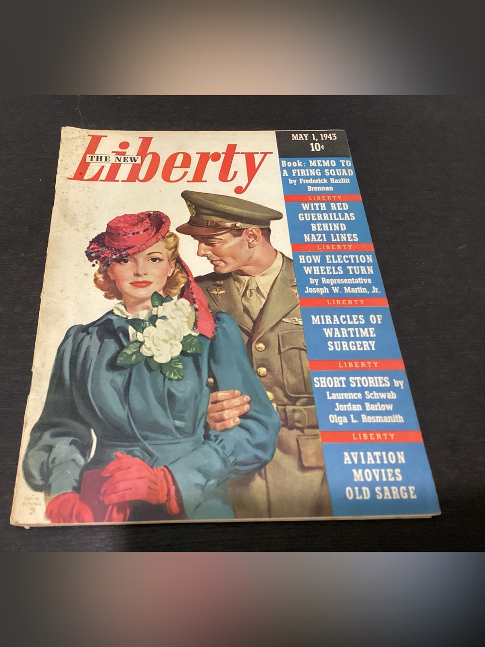 Vtg. LIBERTY Magazine Cover depicting a young couple where he is going off to
